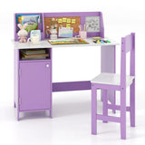 Anti-Scratch Kids Desk | Childrens Desk with Storage | Hutch Desk with Spine Supporting Chair | Purple