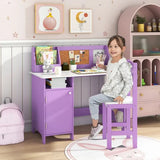 Scratch-proof Kids Desk | Childrens Desk with Storage | Hutch Desk with Ergonomic Spine Supporting Chair | Purple