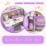 Anti-Scratch Kids Desk | Childrens Desk with Storage | Hutch Desk with Ergonomic Spine Supporting Chair | Lilac
