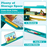 Teal and yellow children’s table with three adjustable height positions