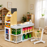 Kids pretend grocery store multi‑layer open display storage shelves