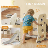 Kids slide with basketball hoop and ball

