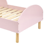 Blush pink toddler bed frame with Scandinavian design

