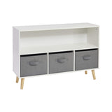 white toy organiser  and book shelf with grey storage bins
