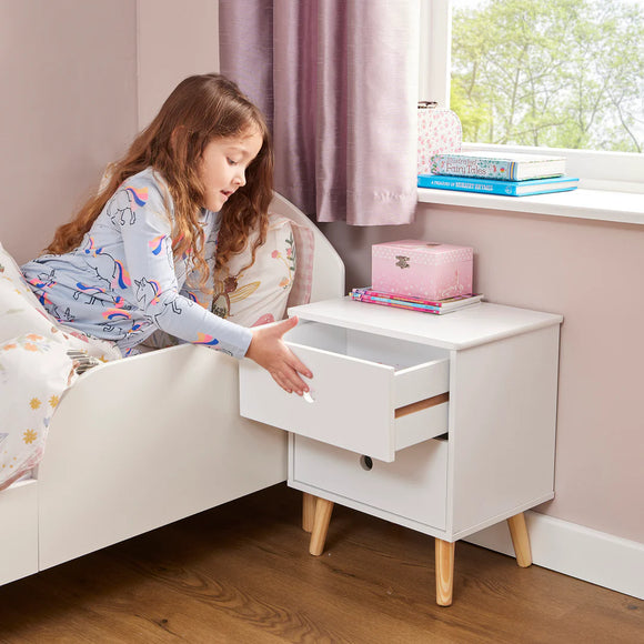 Montessori Modern Bedside Drawers | Children's Toy Storage | White | Pine Legs