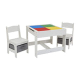 Kids Wooden Lego Activity Table & Chairs with Storage Bins | White & Grey