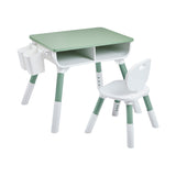 Kids Height Adjustable Table & Chair Set with Storage | White & Green