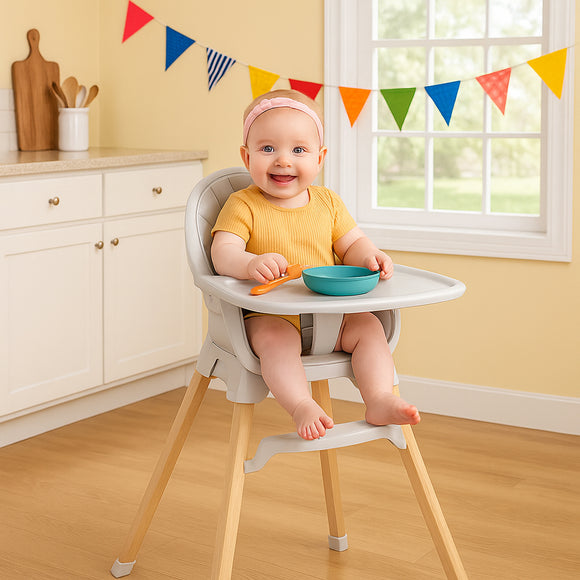 Eco Beech Wooden Scandi-Inspired High Chair | Silver Mist & Beechwood