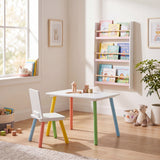 Rainbow Table and Chair & Bookshelf Set | White & Pink Kids Furniture Bundle