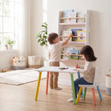 Rainbow Table and Chair & Bookshelf Set | White & Pink Kids Furniture Bundle