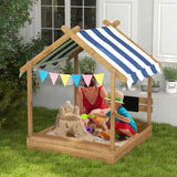 Deluxe Eco Fir Wood Sandpit & Mud Kitchen | Blackboard | Canopy | 3 to 7 Years