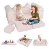 9 Piece Montessori Modular Soft Play Set | Foam Blocks | Sofa Chair | Ballpit | Beige