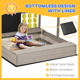 3-in-1 Montessori Eco Natural Fir Wood Sandpit | Blackboard | Game with Sun Canopy & Cover | 3 Years+