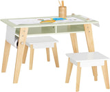 Montessori Kids Table & 2 Chairs | Modern Art Table with Storage Shelves & Paper Roll Holder | Pistachio Green & White