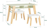 Montessori Table & 2 Chairs | Modern Art Table with Storage Shelves & Paper Roll Holder | Pistachio Green & White