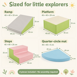 Dimensions of the four-piece foam climbing set with platform, steps and slide