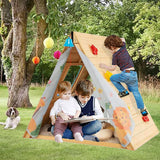 2-in-1 Children's Montessori Fir Wood Climbing Frame | Climbing Wall and Playhouse | 3-8 Years