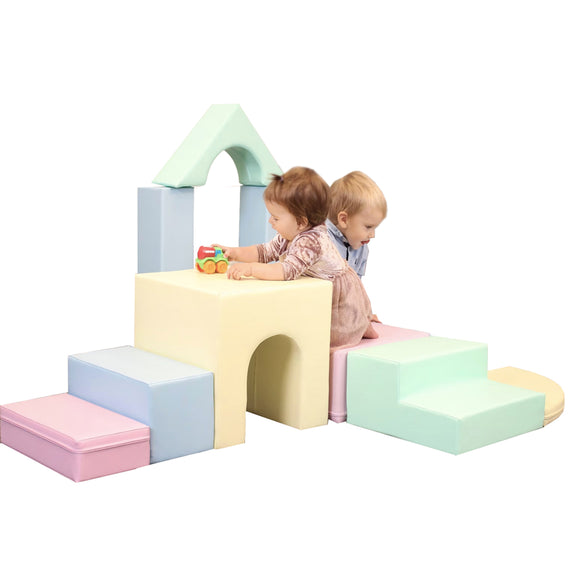 Extra Large 11 Piece Montessori Soft Play Equipment | Climb & Slide Foam Play Set | Pastels | 6m+