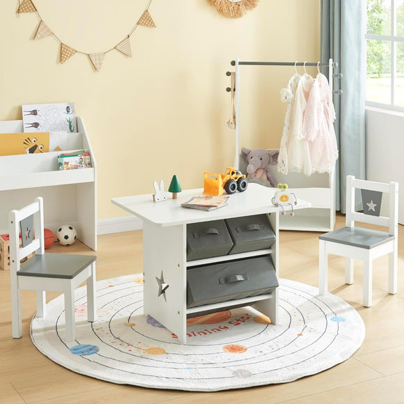 Montessori Scratch-resistant Table & 2 Chairs Set | Large Storage Drawers | White & Grey