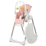 Inclinable 4 en 1 | Pliage | Chaise haute pour bébé réglable en hauteur | Barre de jouets | Coussin | Rose