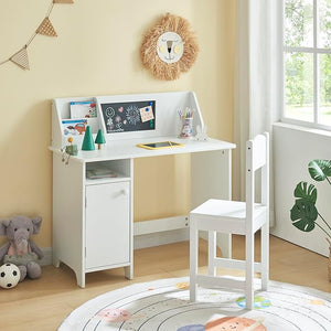 Children's Montessori Homework Desk | Storage Cupboard & Chair | White | 5-12 Years