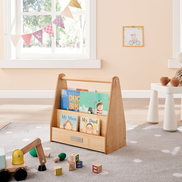 Little Helper Montessori Small Bookcase | Kids Mini Bookcase | Portable Book Shelf | Double Sided | Bookshelf | Natural Finish