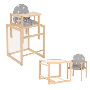 Seggiolone per bambini combinato in legno 2 in 1 | Set tavolo e sedie | Naturale | 6m+