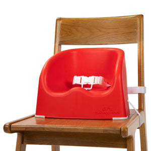 टेबल के लिए हर रोज बेबी बूस्टर सीट | फीडिंग सीट | सफेद हार्नेस पट्टियों के साथ लाल