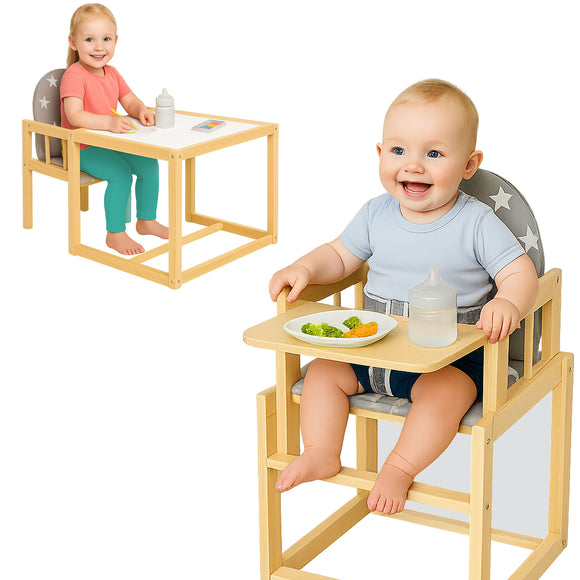 2-in-1 Wood Combination Baby High Chair | Table & Chair Set | Natural | 6 months to 4 years