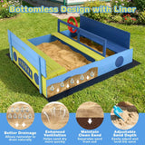 Blue wooden car sandbox for toddlers outdoor play
