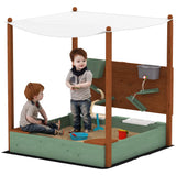 2-in-1 Large Montessori Eco Natural Wood Sandpit | Sand Wall | Water Wall | UV Sun Canopy | 3 Years+