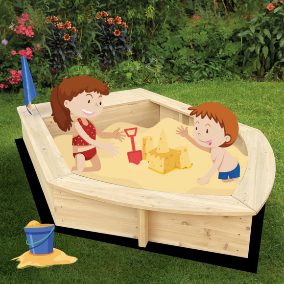 Large 1.2m Long Montessori Eco Conscious FSC Cypress Wood Ship Sandpit  & Thick Waterproof Cover | 3 years+