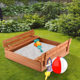 XXL  Eco FSC Nordic Natural Wood Sandpit with Lid & Seats | Optional Cover |  124cm Square
