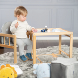 Seggiolone per bambini combinato in legno 2 in 1 | Set tavolo e sedie | Naturale 