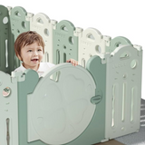 parque infantil plegable para bebés y piscina de bolas, reciclable, no tóxico, sin BPA, de 18 paneles | Modulares | Verde pistacho y blanco