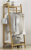 Eco 100% Bamboo Wood | Freestanding Clothes Rack | Shoe Storage Shelf & Side Hooks  | Natural | 1.4m High