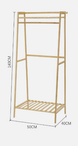 Eco 100% Bamboo Wood | Freestanding Clothes Rack | Shoe Storage Shelf & Side Hooks  | Natural | 1.4m High