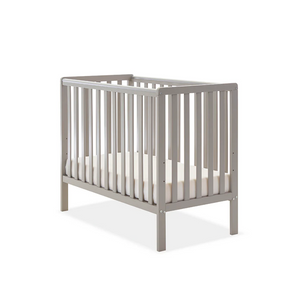 Compact grey wooden baby cot 104 x 85 cm for small nurseries