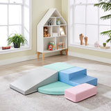 Montessori toddler soft play slide joined with climbing step – pastel indoor play equipment