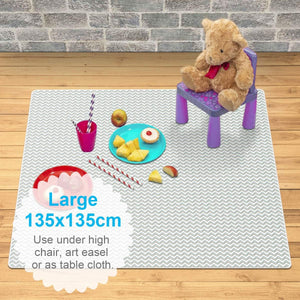 Grand tapis de sol | Chaise haute pour bébé et tapis d'apprentissage de la propreté | 1,35x1,35m | Gris