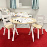 Dziecięcy nowoczesny stół i 2 krzesła Montessori z białego i naturalnego drewna | 2 lata +
