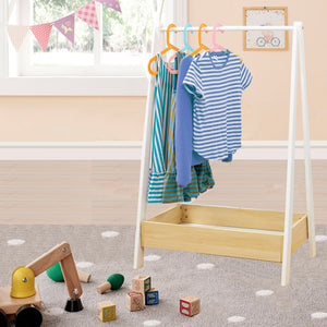 Montessori Wooden Childrens Clothes Rail with Storage | White & Natural | 98cm High
