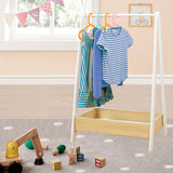 Montessori houten kinderverkleedrail met opbergruimte | Wit & Natuurlijk | 98cm hoog