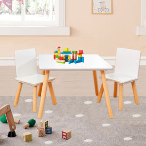 Montessori Scandi-Design krasbestendige witte en grenenhouten tafel en 2 stoelenset | 2 jaar+