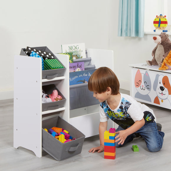 Montessori Toy Storage Unit & Bookcase | 3 Storage Bins | White