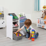 3 cajas de almacenamiento de tela resistentes y extraíbles permiten organizar y mover los juguetes hacia y desde diferentes lugares con facilidad