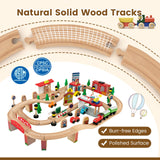 Conjunto de trem de madeira 2 em 1 grande Deluxe Montessori e mesa | Conjunto de trem 84 unidades