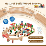 Grand ensemble de train et table en bois Montessori 2 en 1 de luxe | Coffret de train 84 pièces