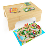 Grand ensemble de train et table en bois Montessori 2 en 1 de luxe | Coffret de train 84 pièces | 3 ans et plus