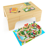 Deluxe Large Montessori 2-in-1 Wooden Train Set & Table | 84pc Train Set | 3 years and up